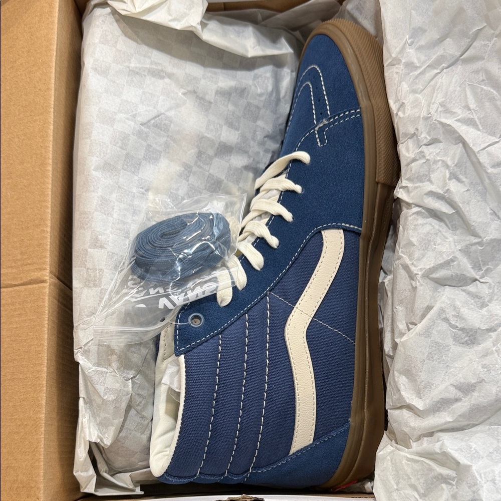 Vans Blue and White High-Top Sneakers